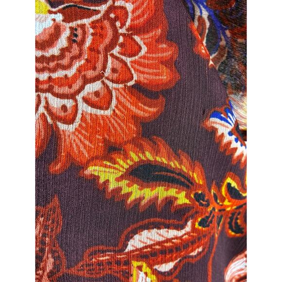 Old Navy Dress Size L Tall Orange Purple Fall Floral Forest Flutter Sleeve Midi - Picture 7 of 11